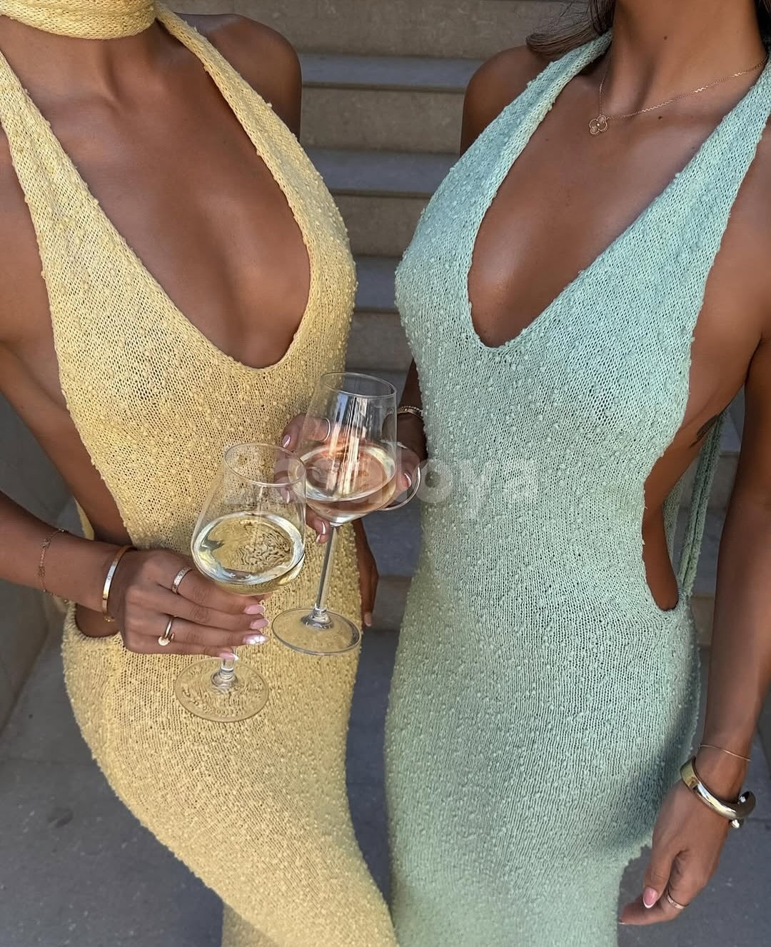 SP0317 Sexy Yellow Halter V-Neck Bodycon Long Maxi Dress Prom Dress