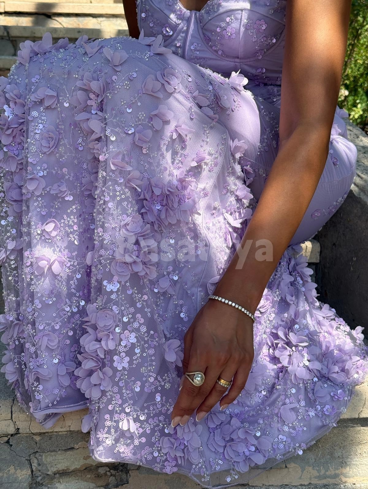 SP0318 Luxury 3D Floral Lilac Spaghetti Straps Mermaid Prom Dress